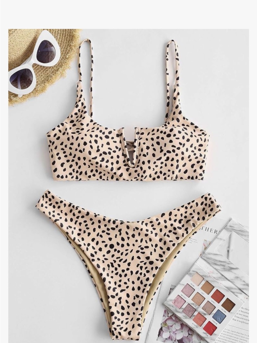 🚘 🆕 Zaful Beige Leopard-Print Bikini Set with Black Spots size S